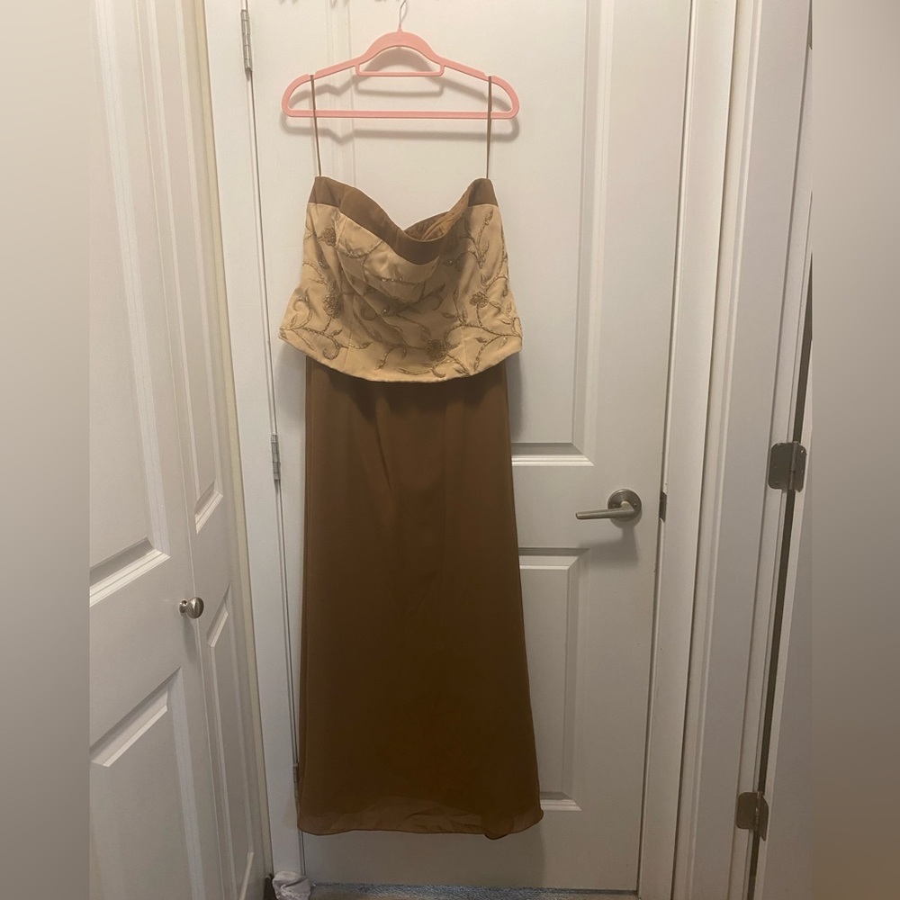 Strapless Brown and Beige Evening Dress
